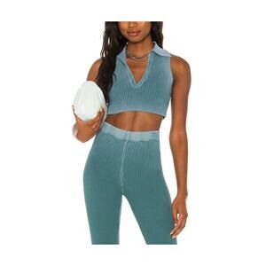 Cotton Citizen Revolve 'Ibiza' Blue Cropped Polo Tank Size S